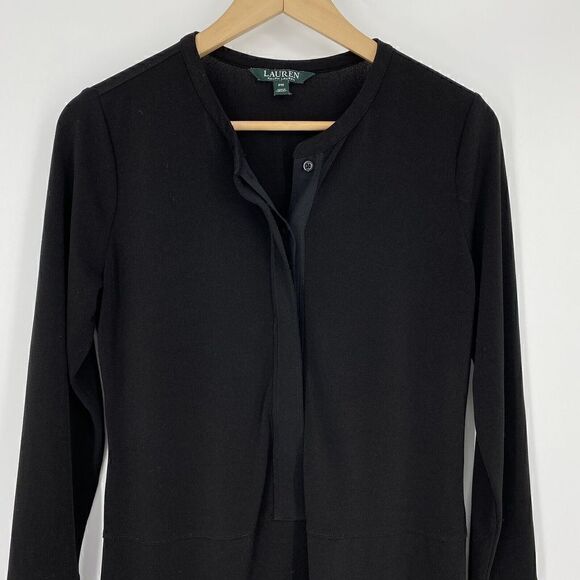 Lauren Ralph Lauren Tunic Top Size Medium Petite Black Long Sleeve Shirt Stretch - Picture 2 of 5